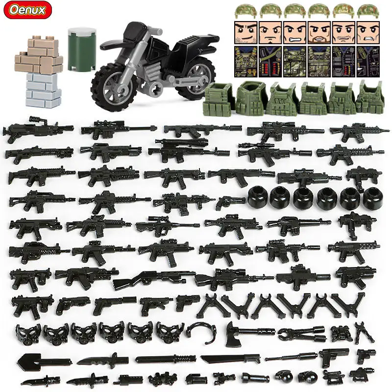 Oenux New City SWAT Mini Police Soldiers Figures Military Building Block Special Force Army With Weapons Block Brick Toy For Kid