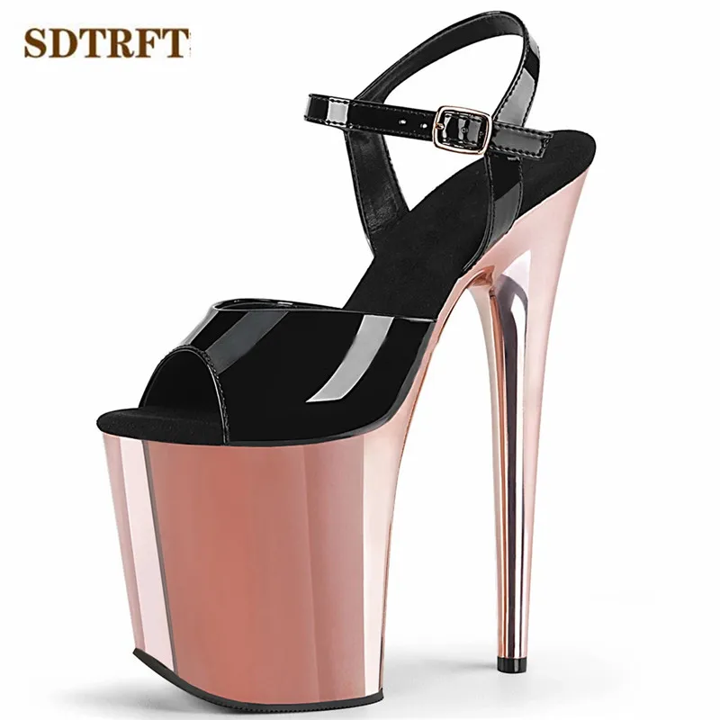 New 2021 Catwalk Shows stiletto Ankle Strap 8 inch Sandals 20cm Thin High-Heeled shoes Women\'s Electroplated Waterproof pumps