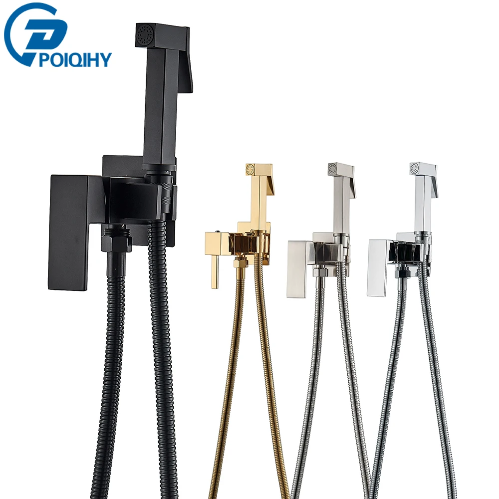 Black/Gold Brass Bathroom Bidet Faucet Chrome High Pressure Bidet Sprayer Toilet Washer Wall Mounted Hot Cold Water Faucet