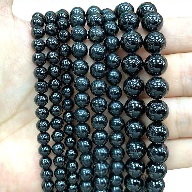 Wholesale AAA Black Tourmaline Schorl Round 100% Natural Stone Beads For Jewelry Making DIY Bracelet Neckalce 4/6/8/10/12MM