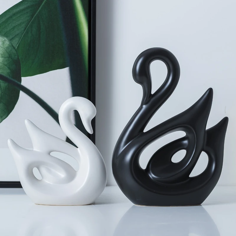 

Modern Couple Swan Ceramic Ornaments Home Livingroom Desktop Figurines Decoration Fengshui Office Clubs Table Accessories Crafts