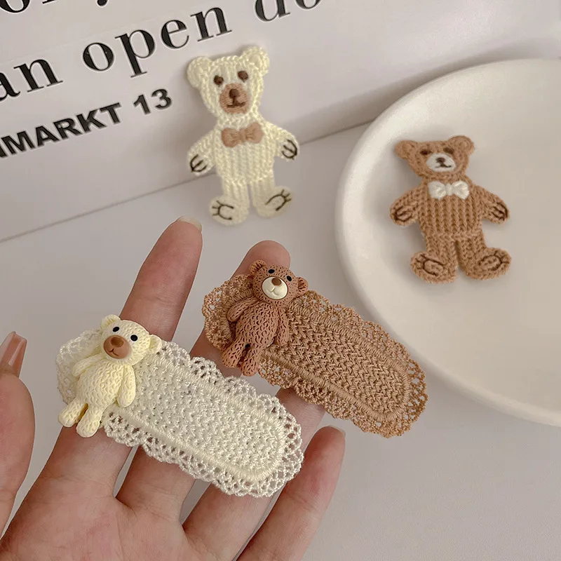 Cute Bear Hairpins Handmade Knitted Barrettes Cartoon Hair Clips for Women Baby Korean Style Hair Pins Girls Hair Accessories