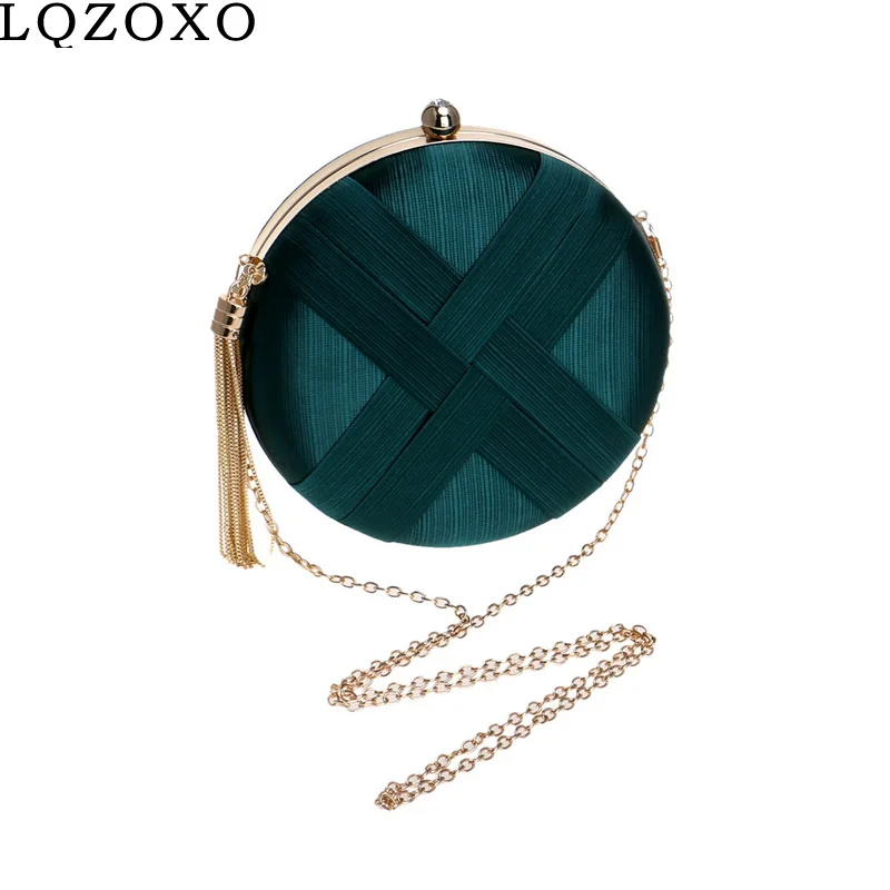 Bolsos de noche con borlas para mujer, bolsa de mano entrecruzada para fiesta, Boda, Diamantes satinados, Color verde, cadena de hombro