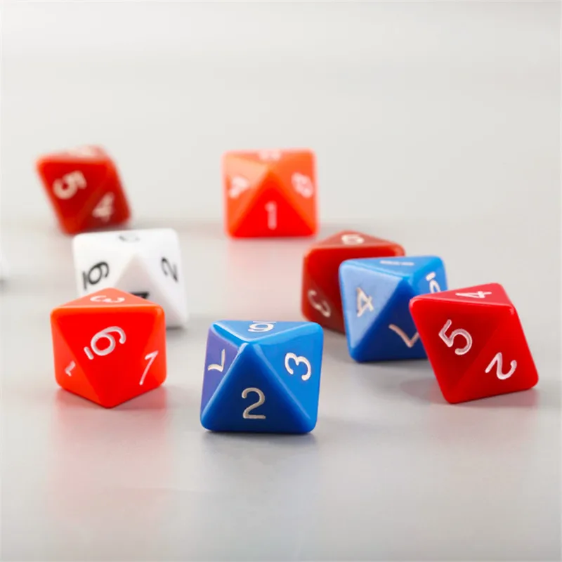 Dados digitales D8 de 8 lados con número 1, 2, 3, 4, 5, 6, 7 y 8 para juegos divertidos de mesa RPG, dados de juego, 8 piezas