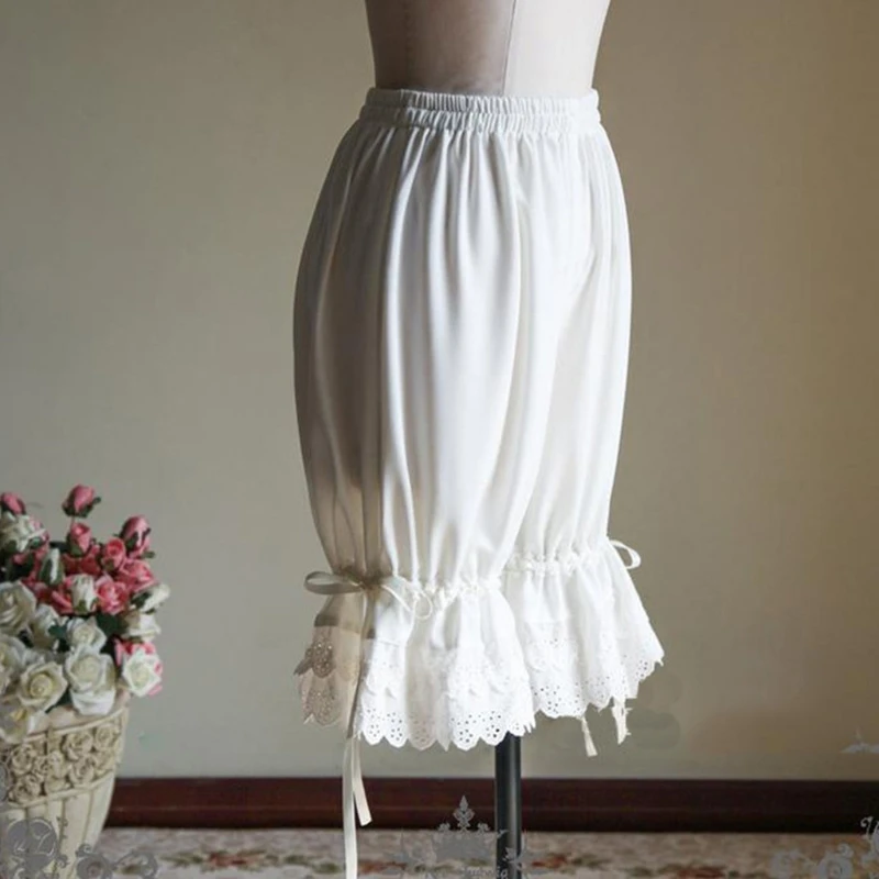 Phụ Nữ Thời Kỳ Phục Hưng Vintage Bloomers Xù Ren Viền Nơ Lồng Đèn Bí Ngô Quần Màu Trơn Thun Bong Bóng An Toàn Dưới Quần