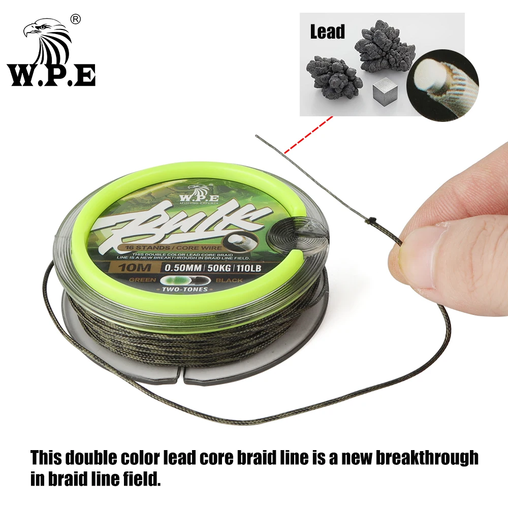 W.P.E Lead Core Carp Fishing 16 Strands Braid Carp Fishing Line  5m/10m  0.50mm 110LB 50kg Hair Rigs Carp Feeder Fishing Tackle