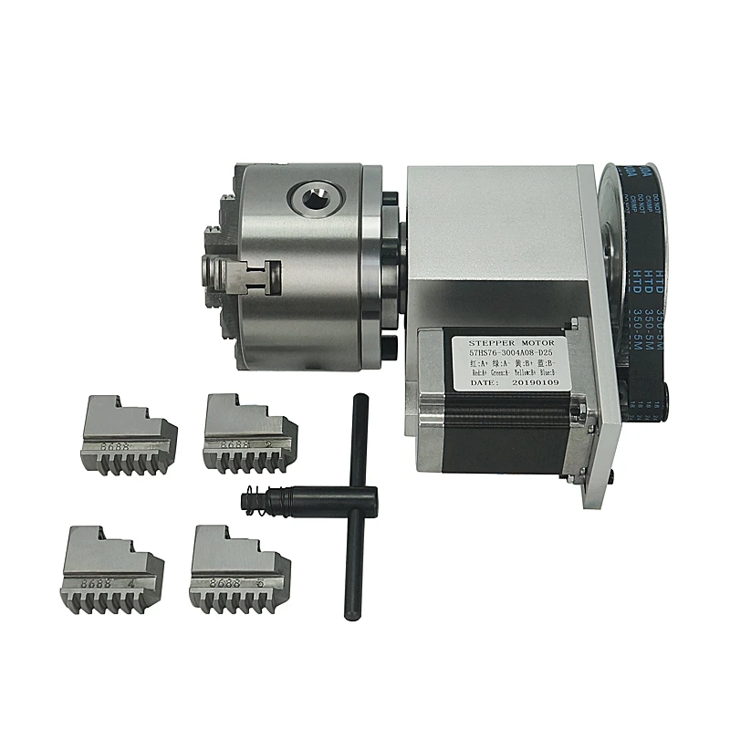 Cnc roteador eixo rotativo 3 4 mandíbula mandril 100mm rotação do eixo oco 6:1 4th a aixs centro altura 65mm para máquina de gravura cnc