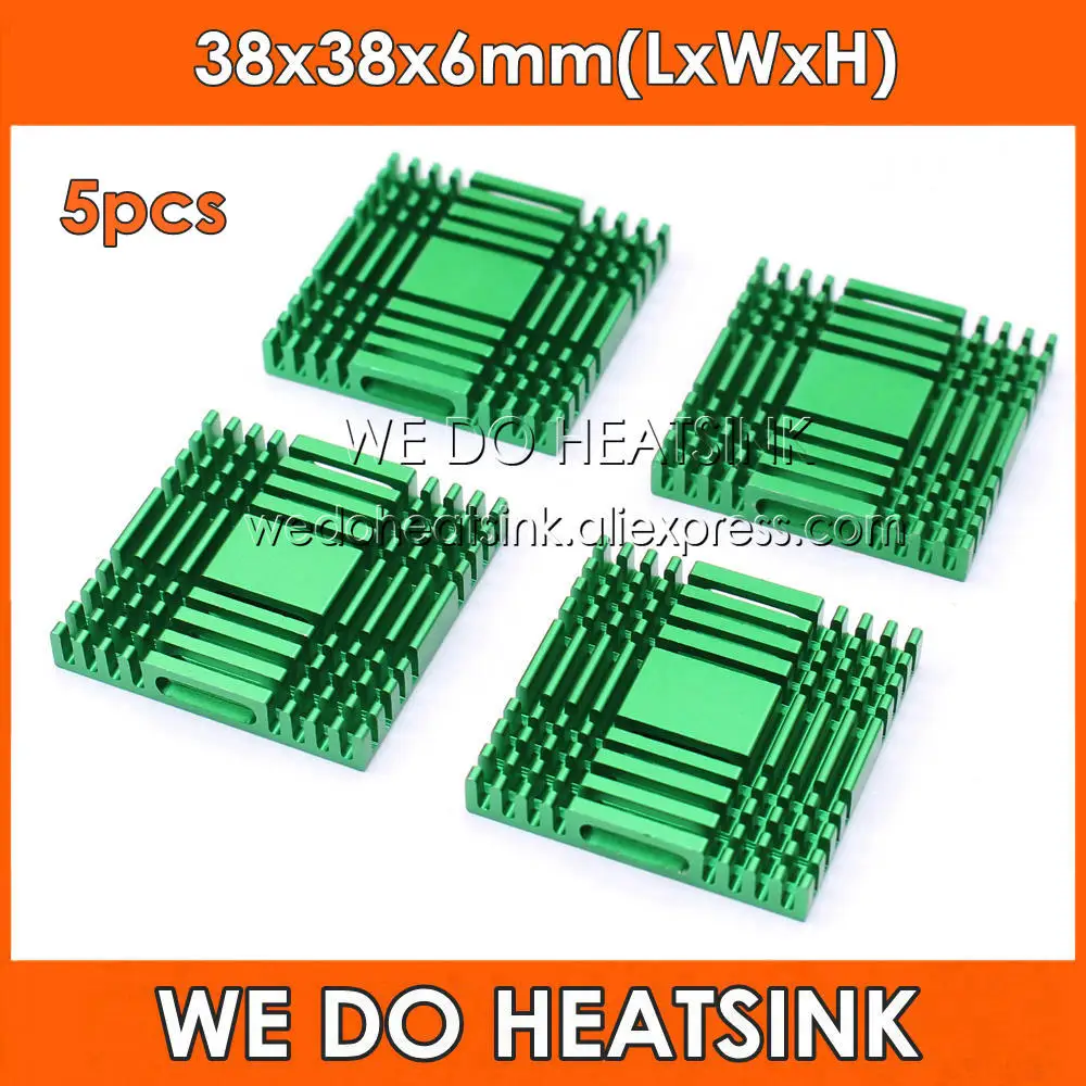 

WE DO HEATSINK 5pcs 38x38x6mm Cooling Radiator Green Aluminum Heat Sink for South / North Bridge Chipset