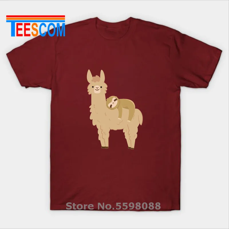 Funny Sloth The Flash T Shirt Humor Design Lazy Sloth Hitching Ride On Alpaca T-Shirt Men Holiday Llama Alpaca Pre-Cotton Tshirt