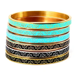 Zalman Fashion Black Blue Enamel Flowers Bangles & Bracelets for Women Stainless Steel Party Jewelry