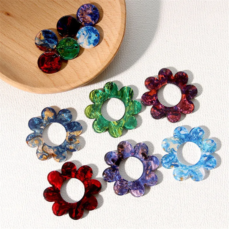 New style 30pcs/lot color pattern print cartoon flowers shape acrylic beads diy jewelry earring/garment accessory