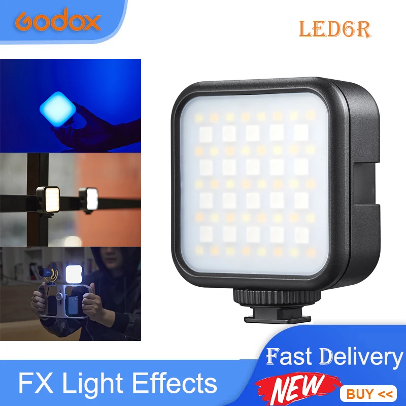 

Godox LED 6R RGB LED Video Light Portable Mini Fill-in Light 3200K-6500K Dimmable 13 Lighting Effects for Vlog Live Selfie