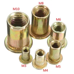 M3 M4 M5 M6 M8 M10 Flat Head Rivet Nuts Set Nuts Insert Cap Reveting Zinc Plated Carbon Steel Threaded Rivet Nut Rivet Tool