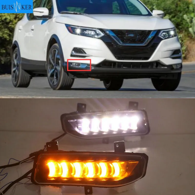 

1Pair For Nissan Qashqai 2019 2020 LED Daytime Running Light Dynamic Turn Yellow Signal Car DRL 12V LED Fog Lamp