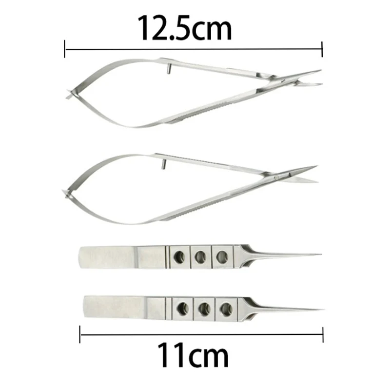 4pcs/set Ophthalmic microsurgical 12.5cm scissors+Needle holders +tweezers stainless steel surgical tools