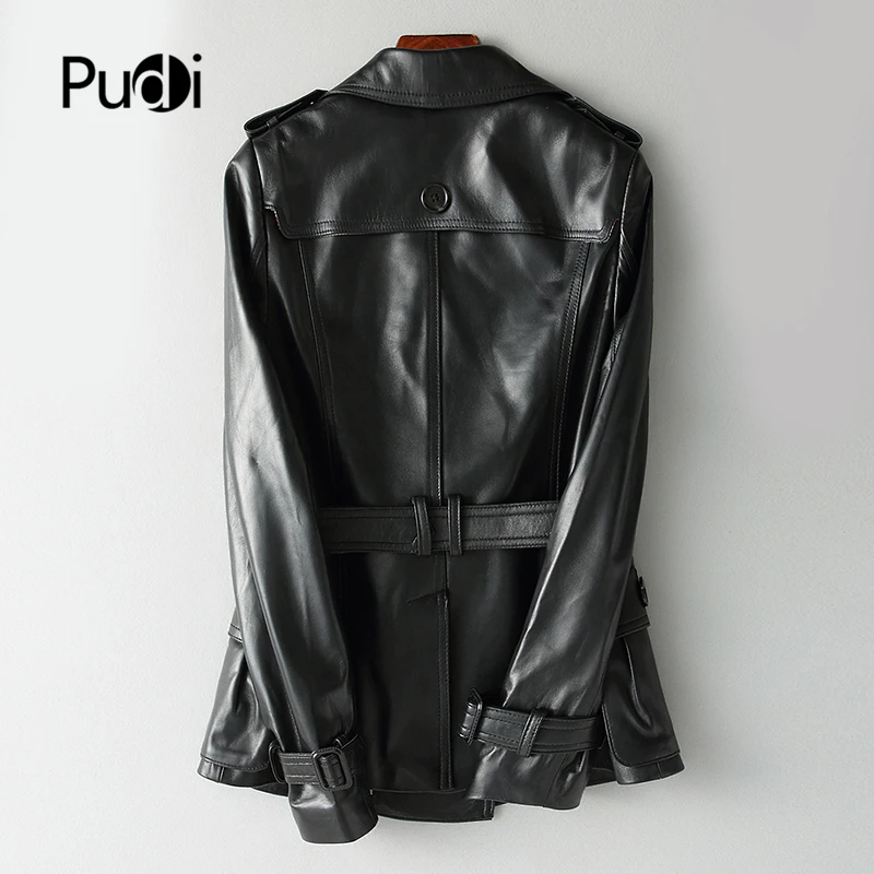 PUDI New Women Dress Style Genuine Sheep Leather Coat Lady Simple Style Jacket Fall/winter Trench Coat CT949