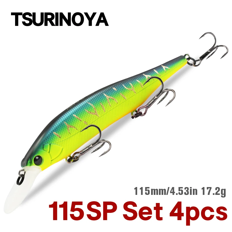 TSURINOYA Long Casting 115SP Set 4pcs Suspending Minnow Jerkbait AURORA 115mm 17.2g Tungsten Weight System Fishing Baits