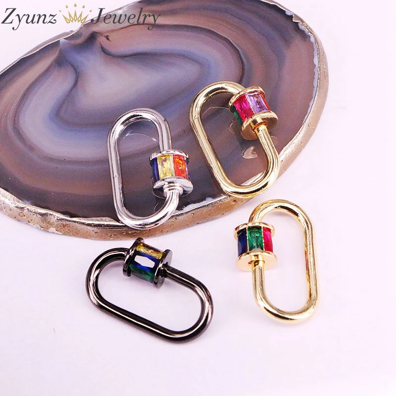 6PCS, 18*28mm, Colorful CZ Micro Pave Oval Shape Clasp, Gold/Rose gold/Gunmetal/Silver Color Clasp