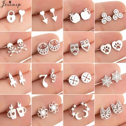 Minimalist Stainless Steel Dog Paw Stud Earrings For Women Fashion Compass Skull Spider Web Earings Chemistry Atom Studs Gifts