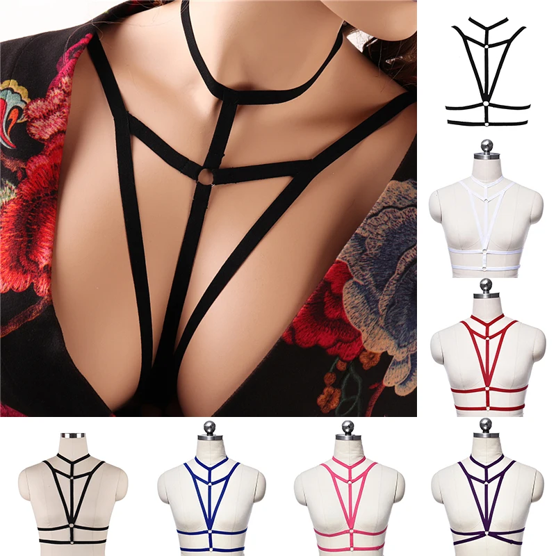 

Gothic chest tight-fitting drawstring colorful polygonal bra halter neck beauty bust Harajuku harness event festival costume