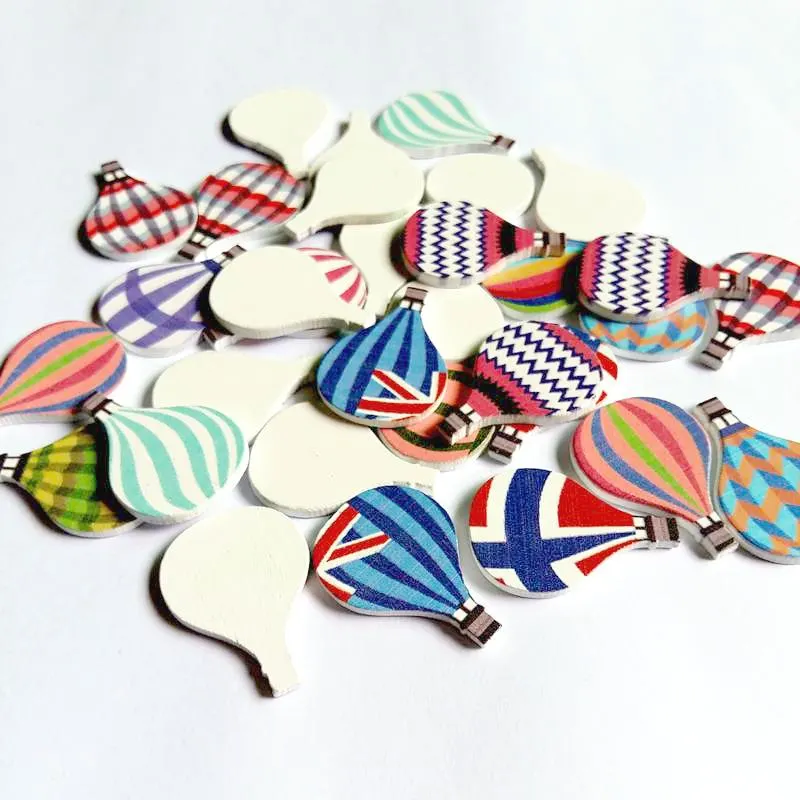 50Pcs no Holes Wooden hot air balloon Buttons Charms DIY Sewing Craft Scrap booking Card making Home Decor Decorative Crafts