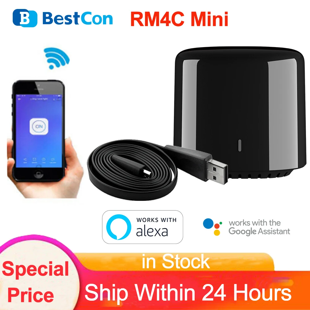 

Broadlink BestCon RM4C Mini Smart Home Wifi Wireless IR Universal Remote Controller Via Broadlink APP Work with Alexa Google