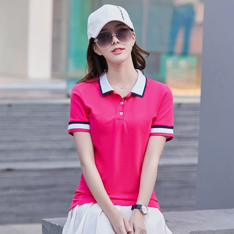 2023 New Summer Polo Shirt Women's Solid Color Lapel Casual Fashion All-match Pure Cotton Slim Fit Short-sleeved Top