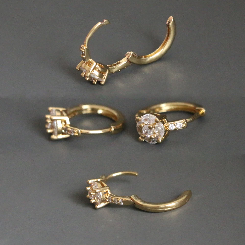 Simple Round Zircon Ear Circle Piercing Hoop Cuff Earring Elegant Gold Color Closed Round Copper Ear Cartilage Clip Jewelry