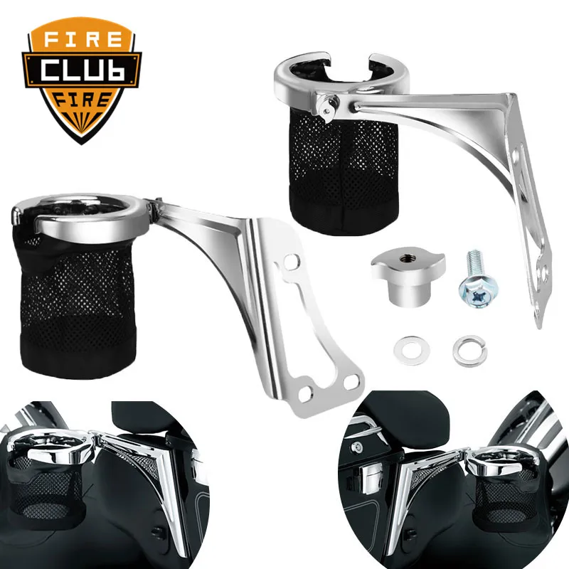 

Motorcycle Rear Cup Holder Drink Bottle Carrier For Harley Road Glide Electra Glide FLHTCU Tri Glide 1997-2013