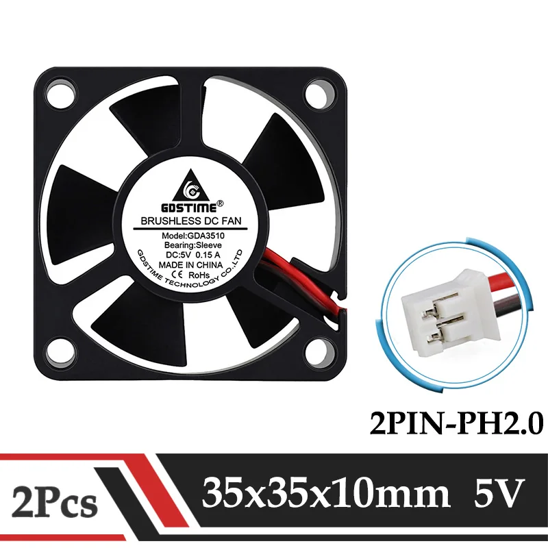 

2Pcs Gdstime 35mm Audio Cooling Fan DC 5V 35MMx10MM Brushless Axial Laptop Cooler Fan 3510 3.5cm Micro Car Light Radiator