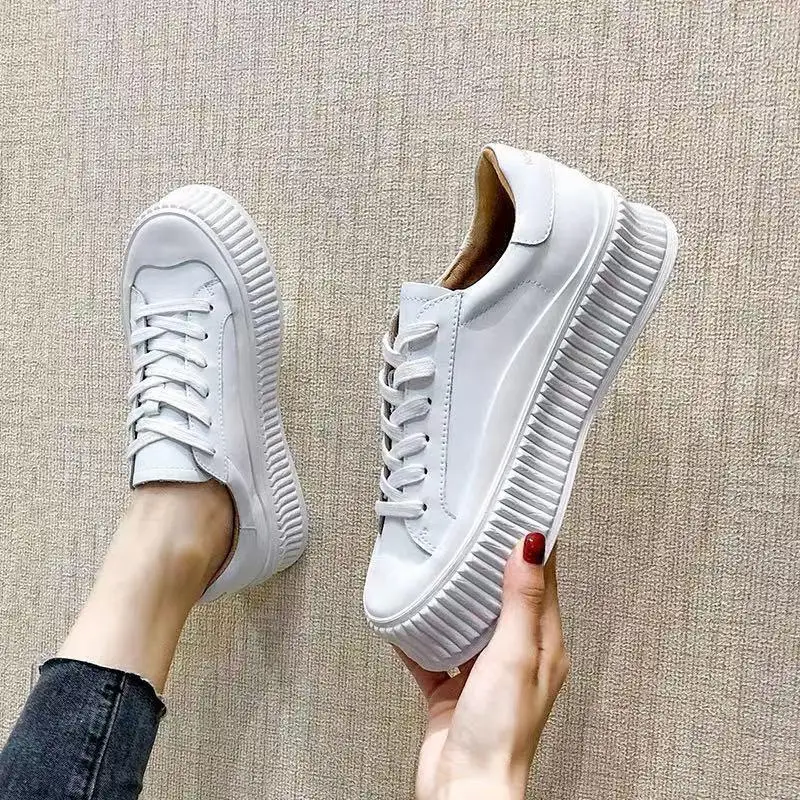 41 42 Big Size White Shoes Women Genuine Leather Platform Sneakers Comfortable 2021 Autumn New Female Fashion Stateboard Sneaker