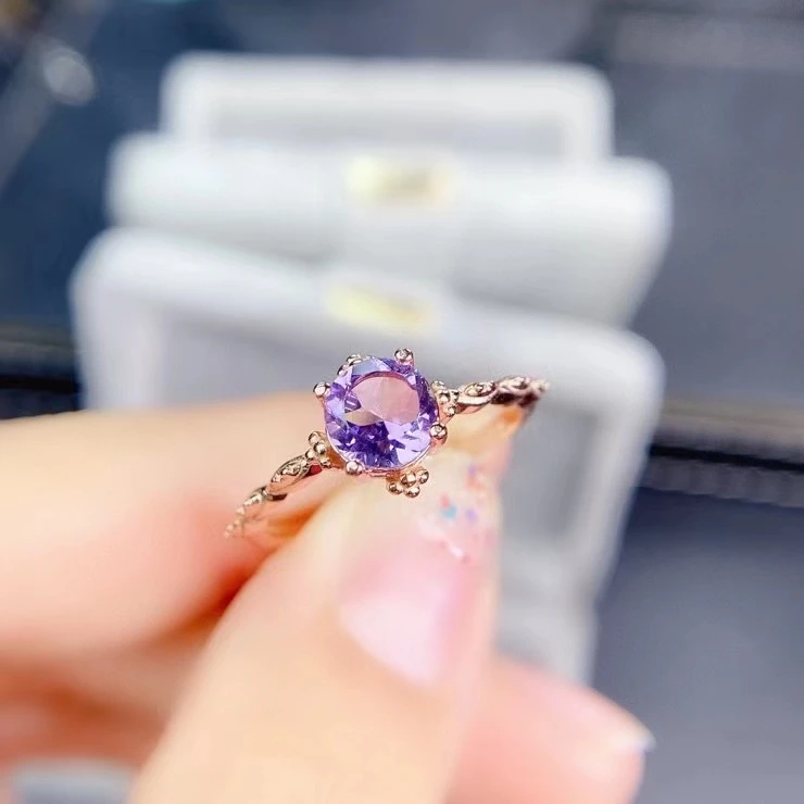 KJJEAXCMY fine jewelry 925 sterling silver inlaid natural Amethyst Girls' popular exquisite round Chinese style ring support tes