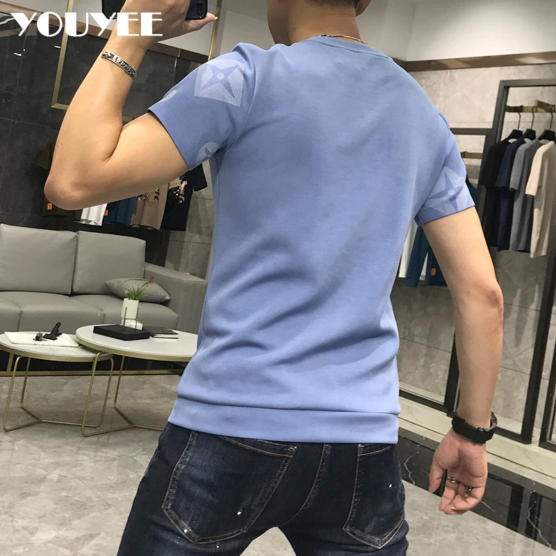 T-Shirt Men Rhinestone Pink Shirt Large Size 4XL New 2024 Summer Personalized Trend High Quality Short Sleeve Tees Male Top