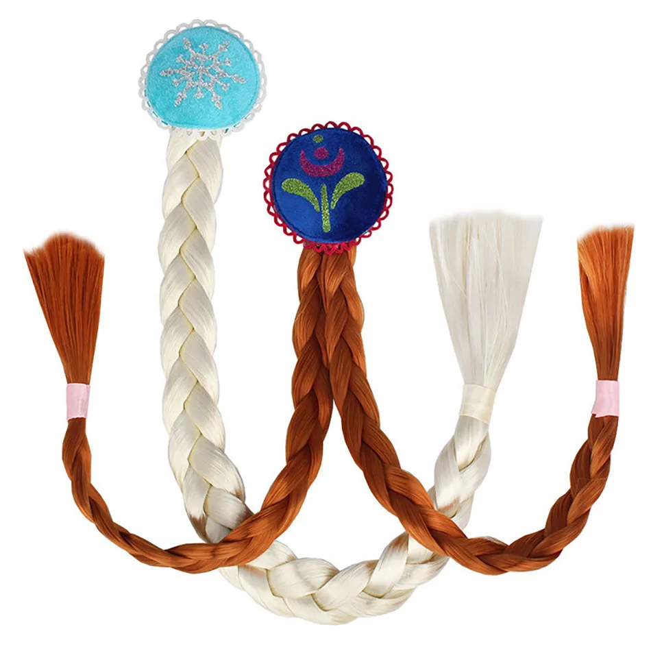 Child Wig Braids Baby Girls Cosplay Show Dress Up Hair Accessories Anna Princess Style Braid Hair Clip Headband Elsa Hairpin