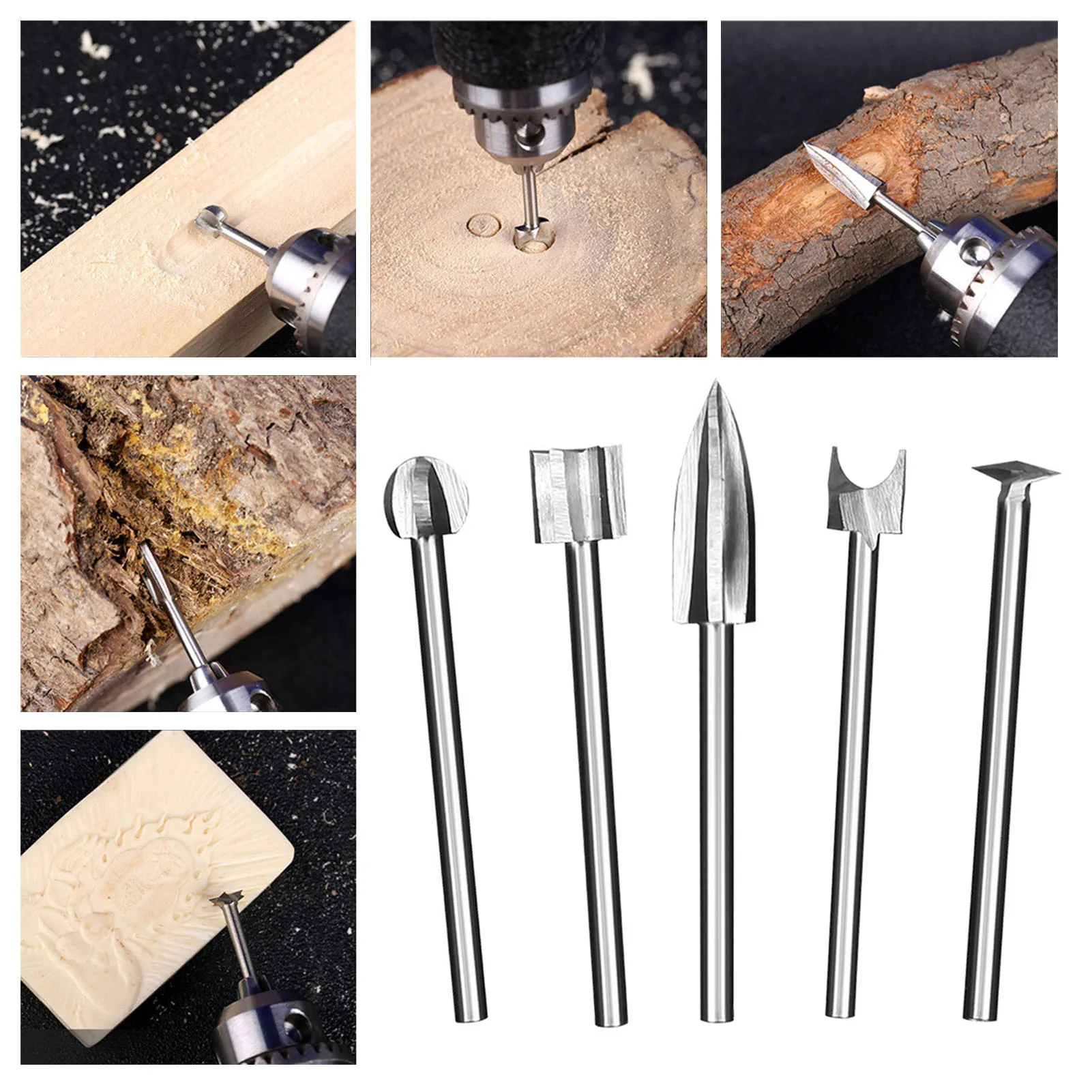 5PCS/SET Wood Engraving Drill Bit Set 3-8mm Milling Cutters Steel Sharp Edges Woodworking Drilling Tools Wood Carving Knives