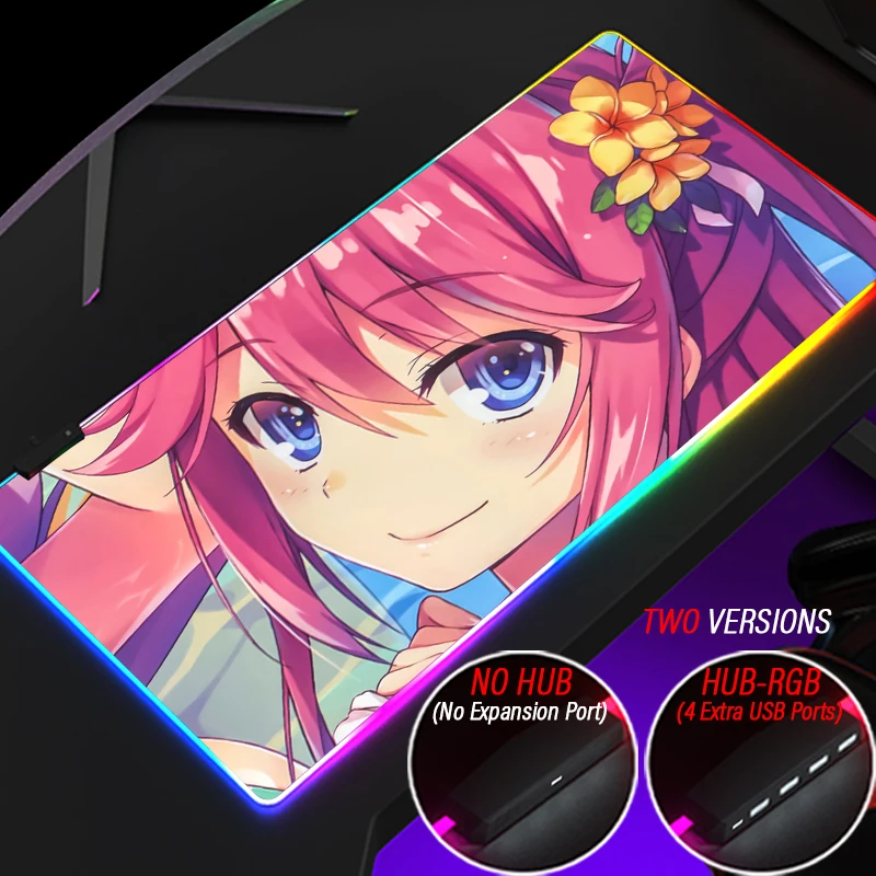 Personalized RGB Pink Cute Girly Kawaii Gaming Mouse Pad HUB 4 Port USB Accessories Mousepad Customized Locking Edge Desk Mat