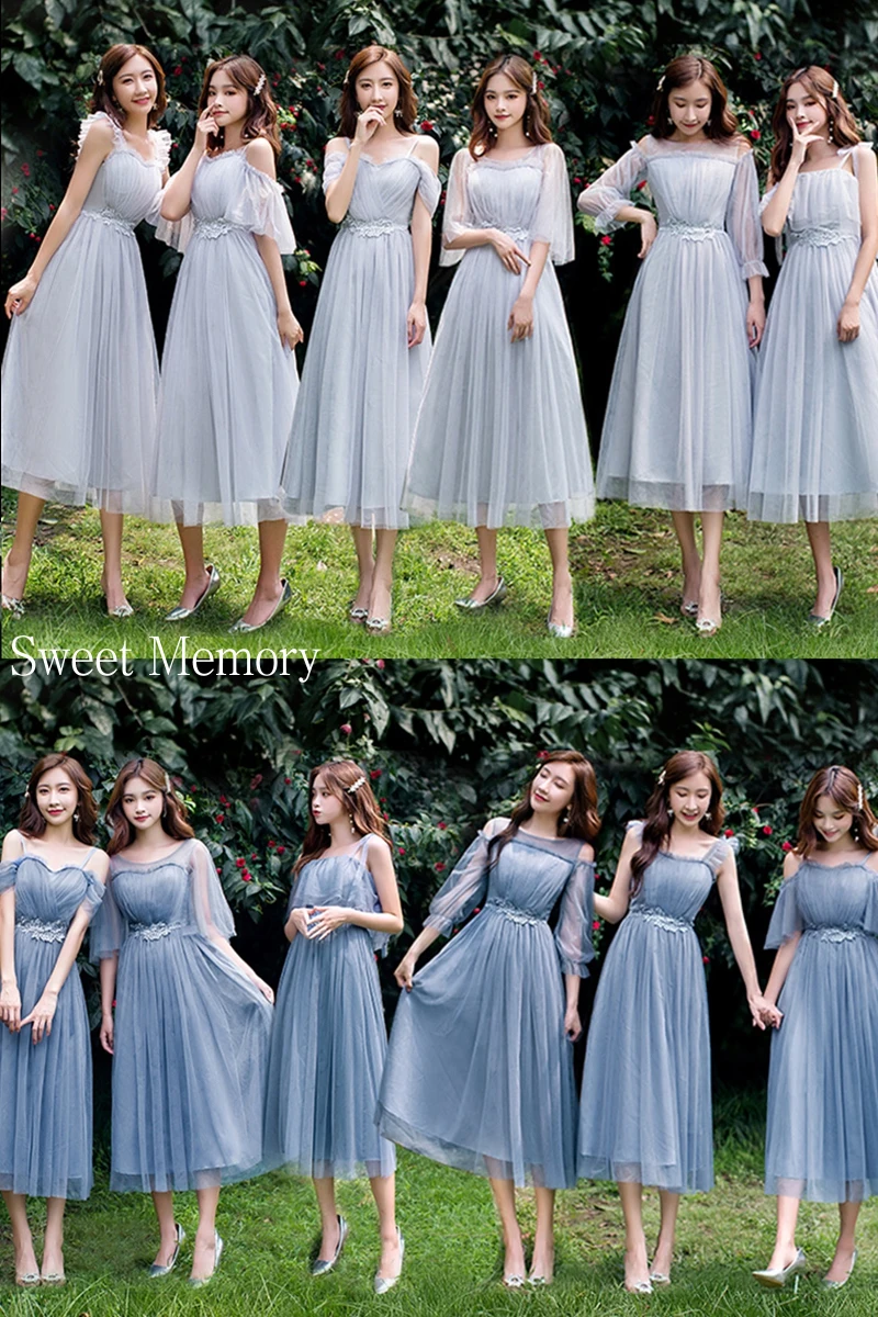 Wholesale Cheap Bridesmaid Dresses Blue Grey Pink Champagne Gown Sing Gradution Performance Party Dress Mesh Net Tulle Robe