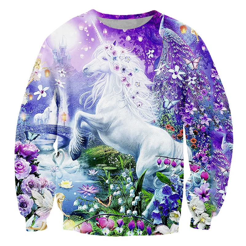 

LCFA Men's 3D Sweatshirt Print Purple Horse Hoodies Animal Sweatshirts Man Hip Hop Long Sleeve Crewneck Pullovers Sweats Jumpers