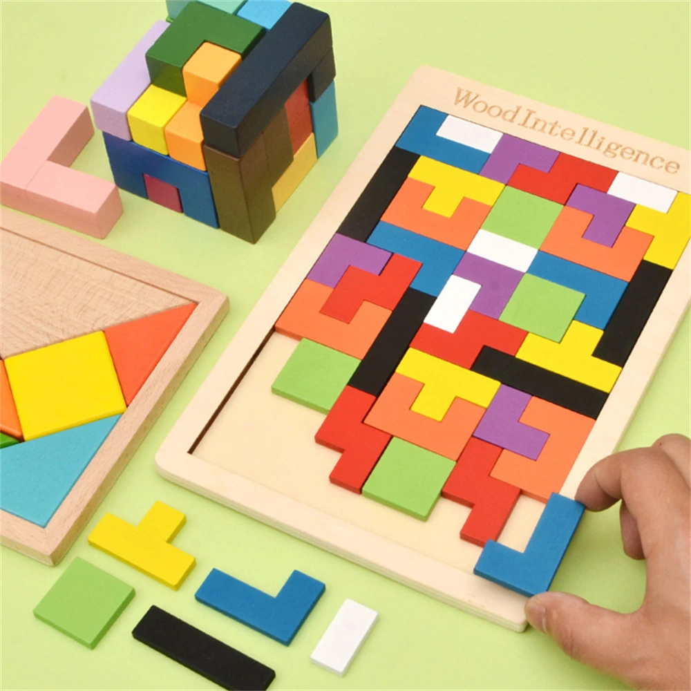 Kids Wooden Tangram Board Math Game Toys Children Pre-school Magination Intellectual Educational Toy for Toddler Gift