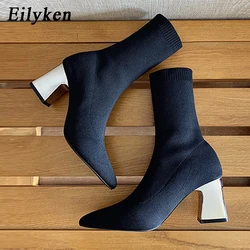 Eilyken Stivaletti moda autunno punta a punta elasticizzata maglieria calzino stivaletti tacchi alti scarpe femminili taglie forti 34-42