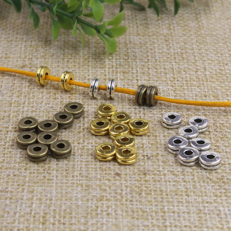 100pcs/Lot Double Layer Flat Round Loose Spacer Beads 6mm Antique Bronze/Gold/Silver Color Charm Shim Beads DIY Jewelry Findings