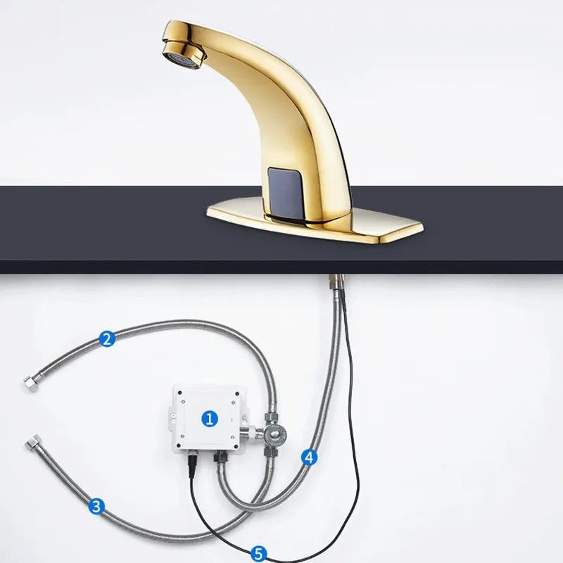 Automatic Smart Sensor Basin Faucet, Antique Brass Infrared Touchless Mixer Tap for Bathroom Sink,J19426