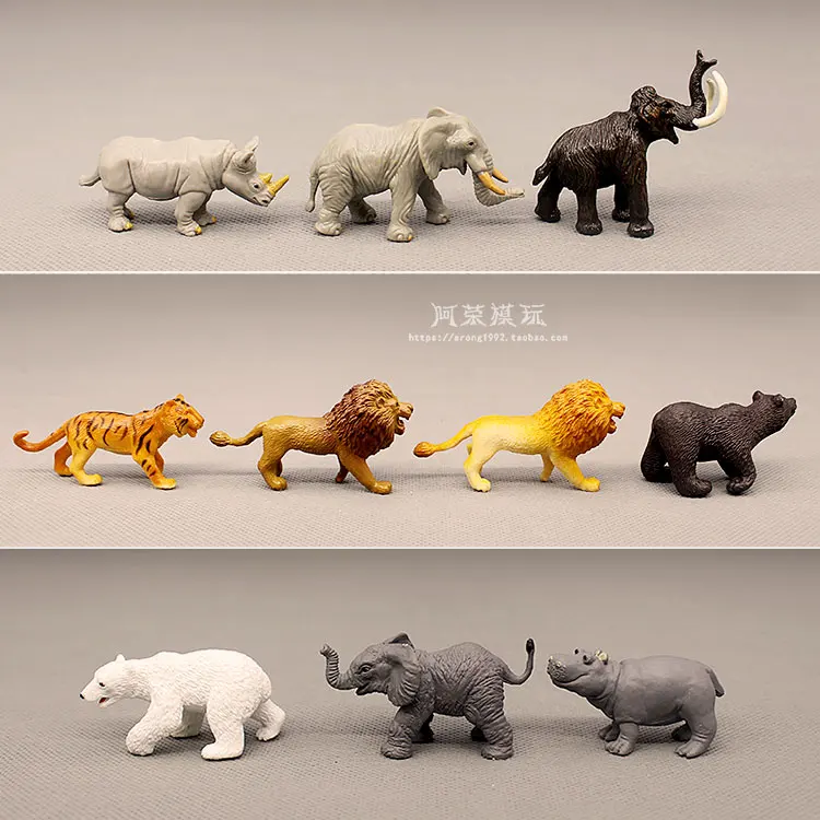 Wild Animal Miniature Model Decoration African Lion Elephant Rhinoceros Hippo Bear Tiger Ornaments Action Figure Figurine Toys