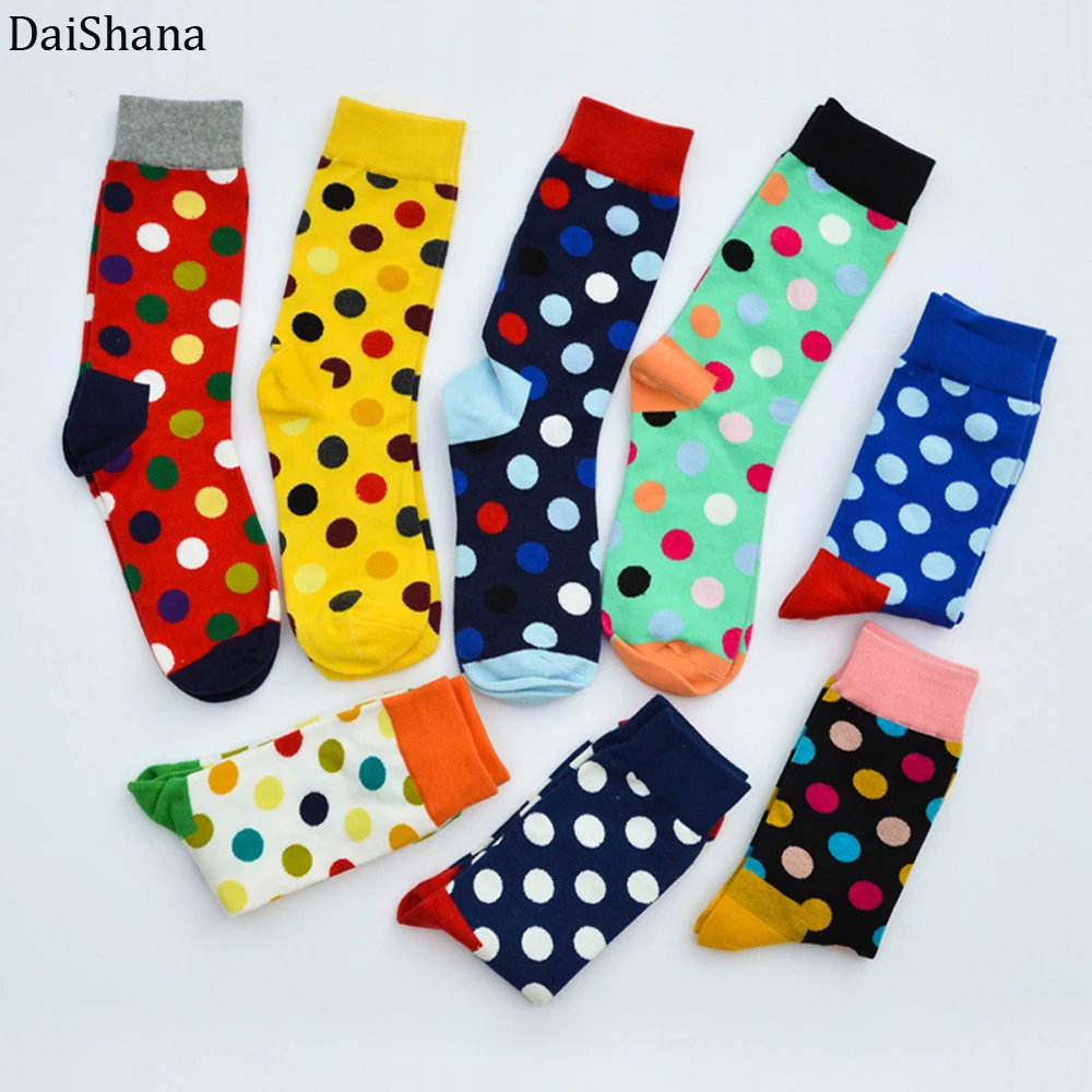 2019 Fashion Colorful Dot Cotton Man Happy Socks Personality Tide Brand Harajuku Caual Funny Sock Women Couple Meias hot selling