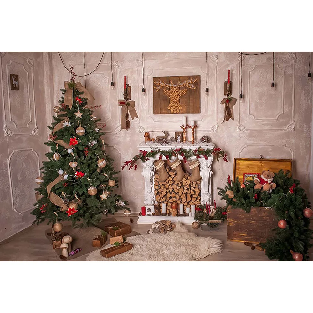 Weihnachten Hintergrund für Fotografie Winter Familie Party Kamin Socken Ziegel Wand Foto Hintergrund Glocke Weihnachten Baum Photo
