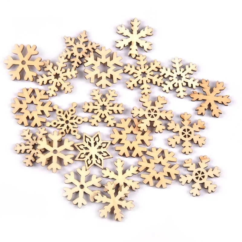 20PCS/Lot Christmas wood white hollow snowflake shape Button Noel tree decoration Kids Xmas arts and crafts Handmade material