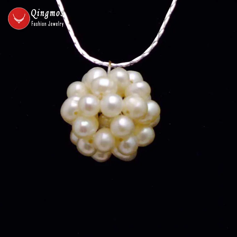 

Qingmos Natural White Pearl Handwork Weaving 18-20mm Round Ball Pendant Necklace for Women Silver Plated Chain Chokers 17''