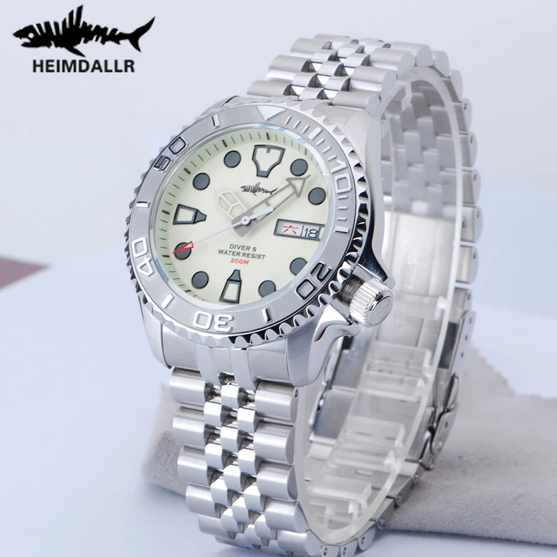 HEIMDALLR Luxury Sharkey 007 Watch Men Jubilee Band Sapphire Full Luminous Dial 200M Waterproof NH36 Automatic Mechanical Diver