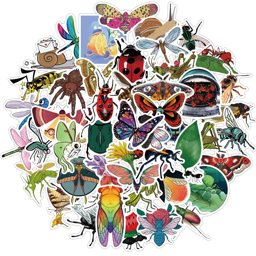 50pcs Insect Stickers For Notebooks Stationery Kscraft Spider Bee Butterfly Sticker Scrapbook Supplies Scrapbooking Material