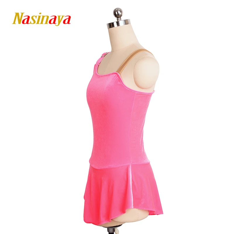 Figure Skating Costume Dress Ice Skating Skirt for Girl Women Kids Sleeveless Customized Competition Pink Velvet Solid Colors